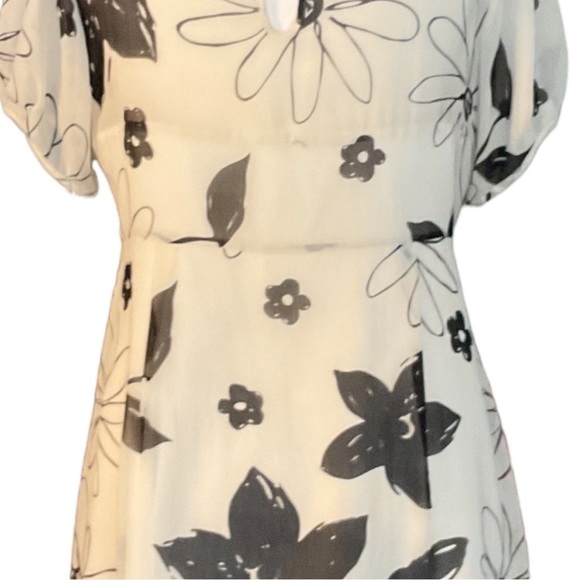 Sandra Angelozzi SILK unique ivory/cream tea length dress black floral sz 6 - Picture 10 of 16